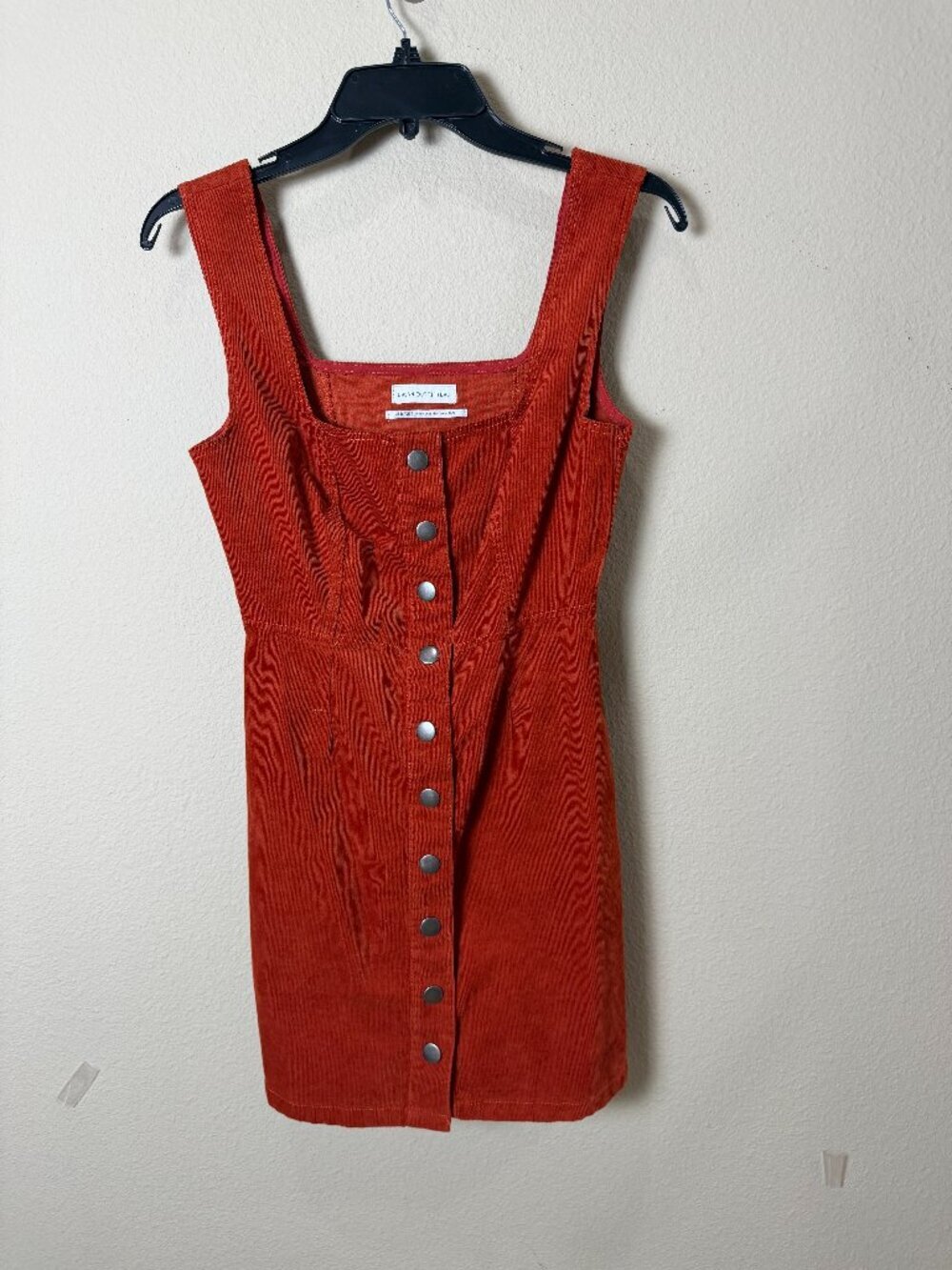 Urban Outfitters Brown Orange Corduroy Jumper Overall Dress Snap Front Size XS